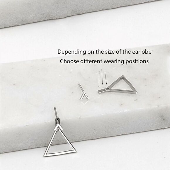 Silver Small Triangle copper Earrings - Picture 4 of 11